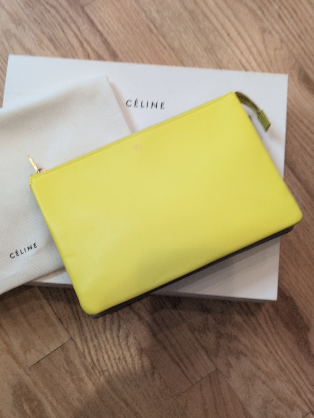 Yellow Leather Zip Pouch